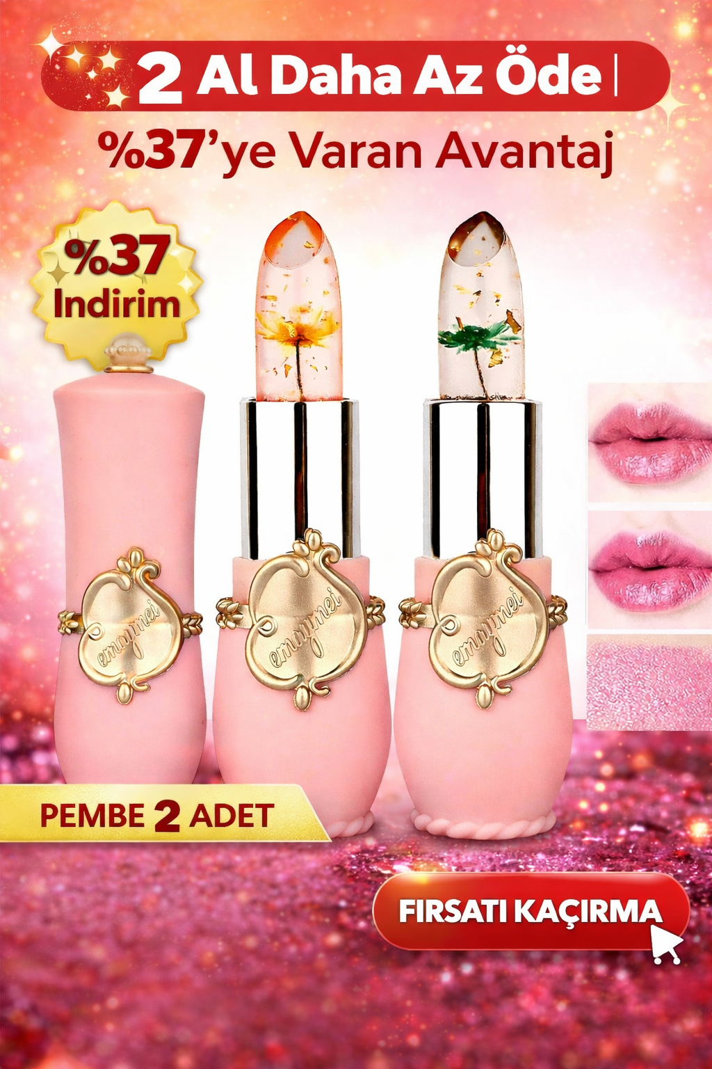 🔥Renk Değiştiren Kristal Çiçek Jel Ruj🔥 1 ALANA 1 BEDAVA