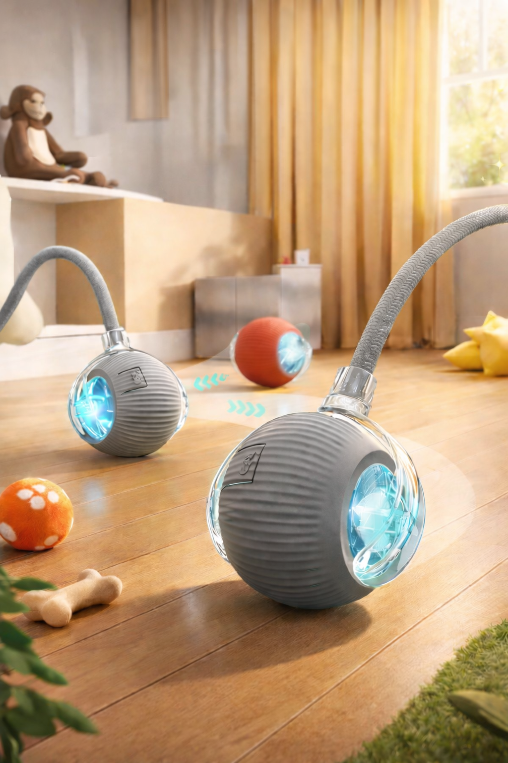 Akıllı Kedi Oyuncağı, USB Şarjlı, LED Işıklı, 3 Modlu, Otomatik Yuvarlanan Top