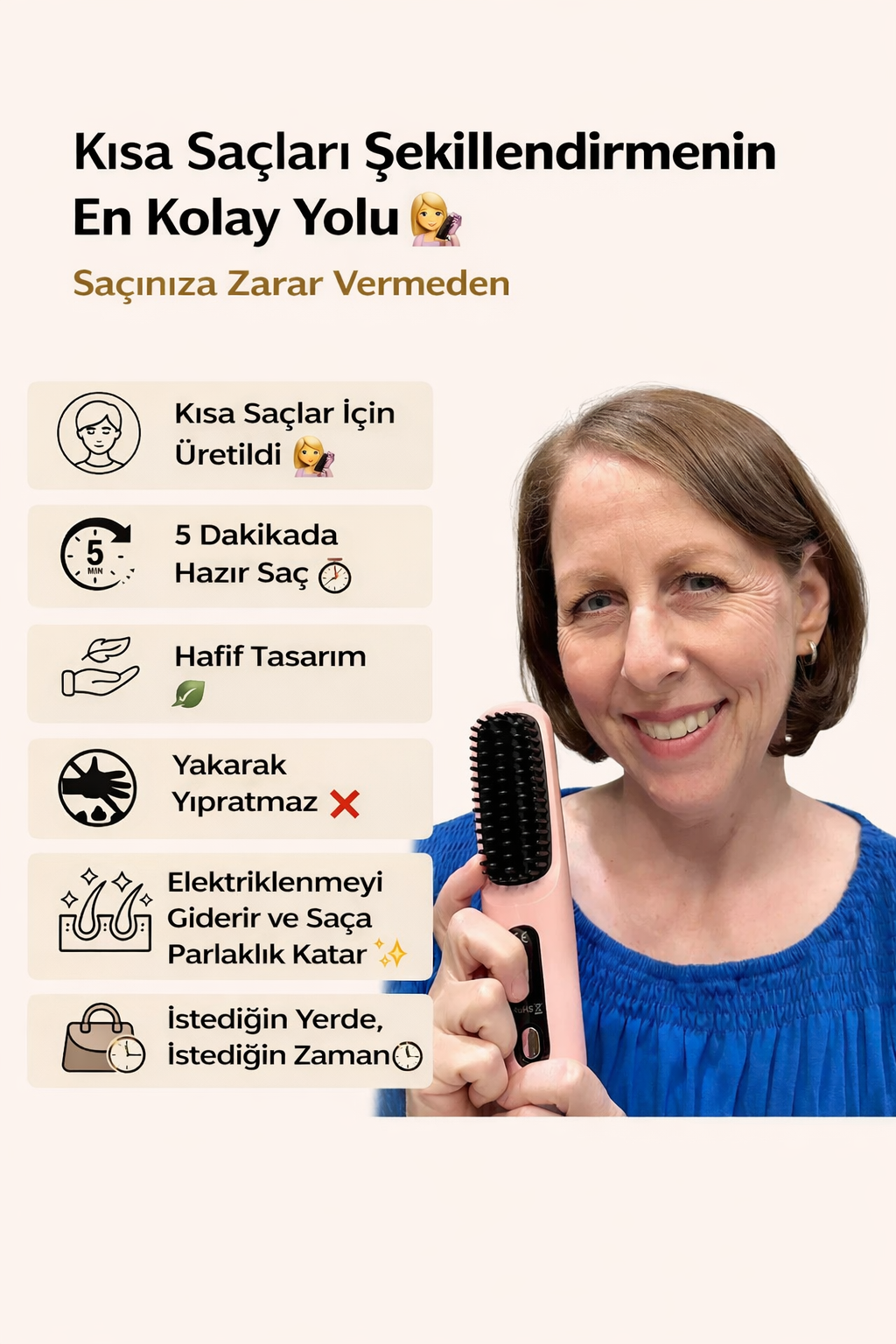 Kablosuz Isıtmalı Düzleştirici Fırça