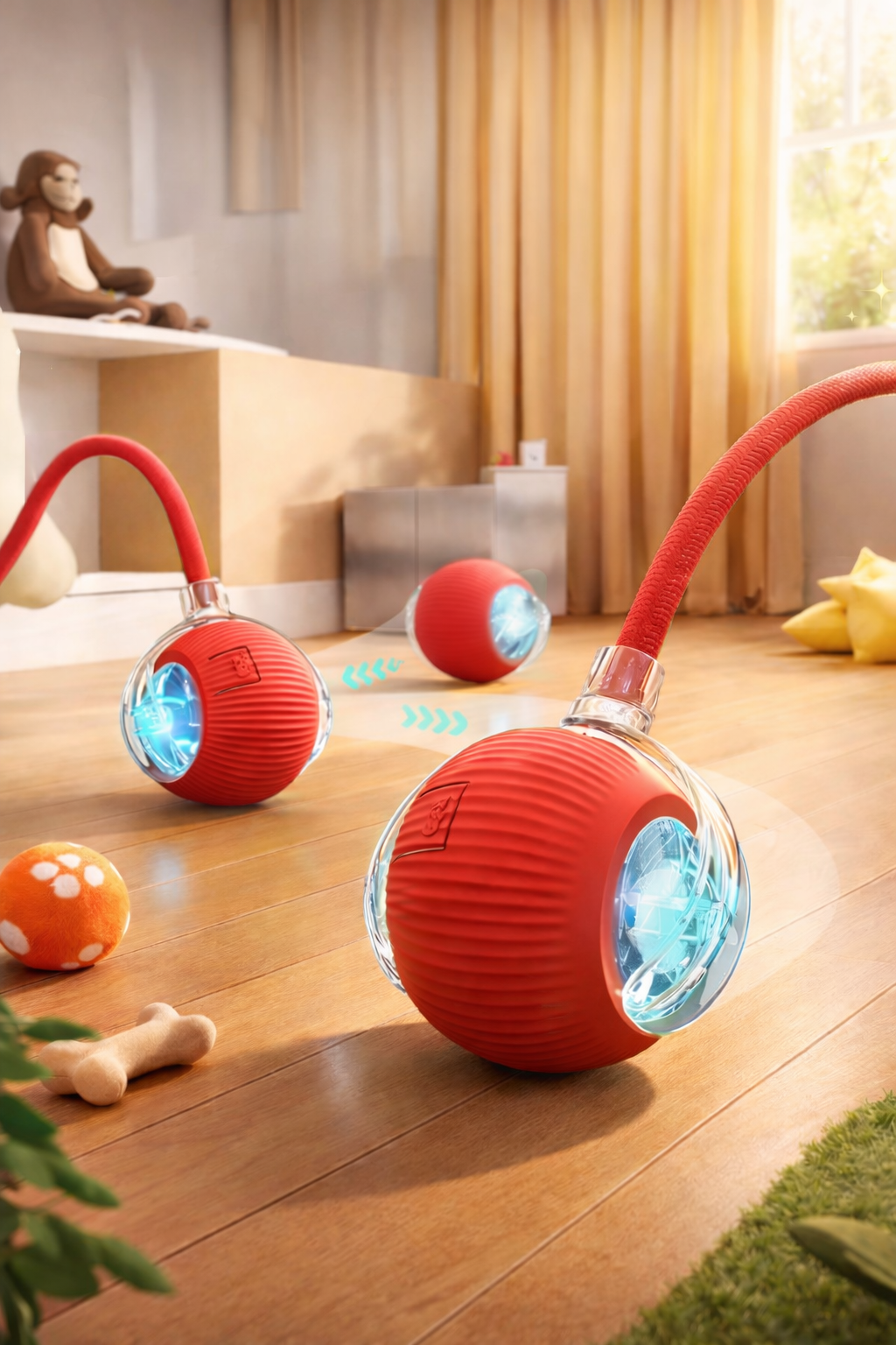 Akıllı Kedi Oyuncağı, USB Şarjlı, LED Işıklı, 3 Modlu, Otomatik Yuvarlanan Top