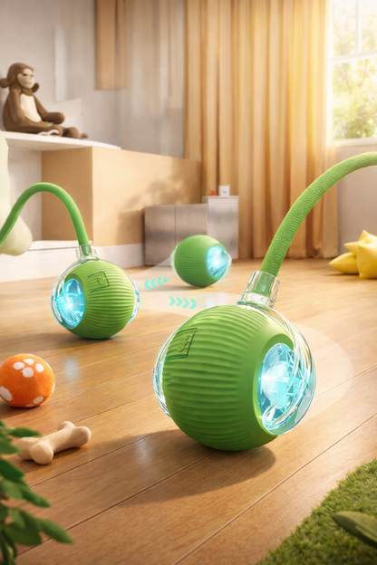 Akıllı Kedi Oyuncağı, USB Şarjlı, LED Işıklı, 3 Modlu, Otomatik Yuvarlanan Top